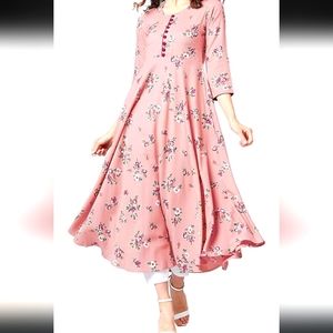NWOT Tissu flared kurta dress u.s. large 3/4 sleeve, pink floral print